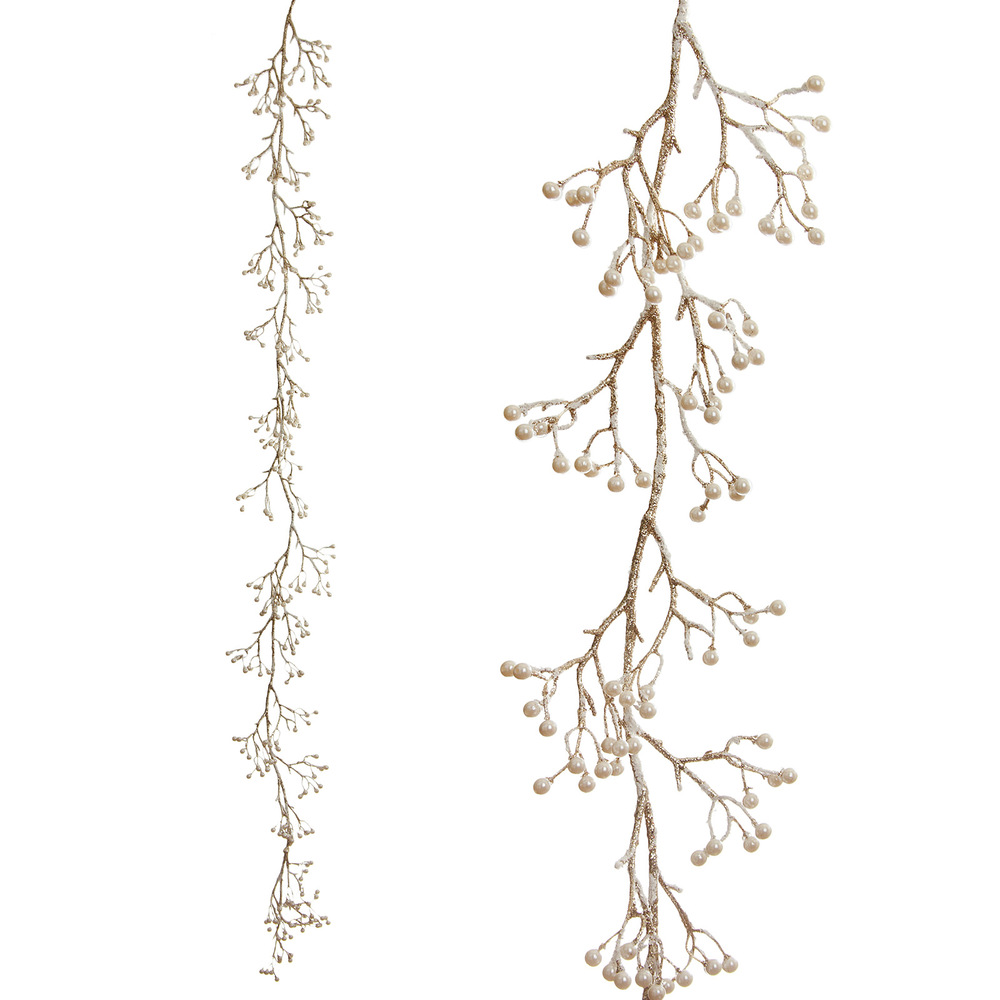 Christmas garland with perls and snow, Gold